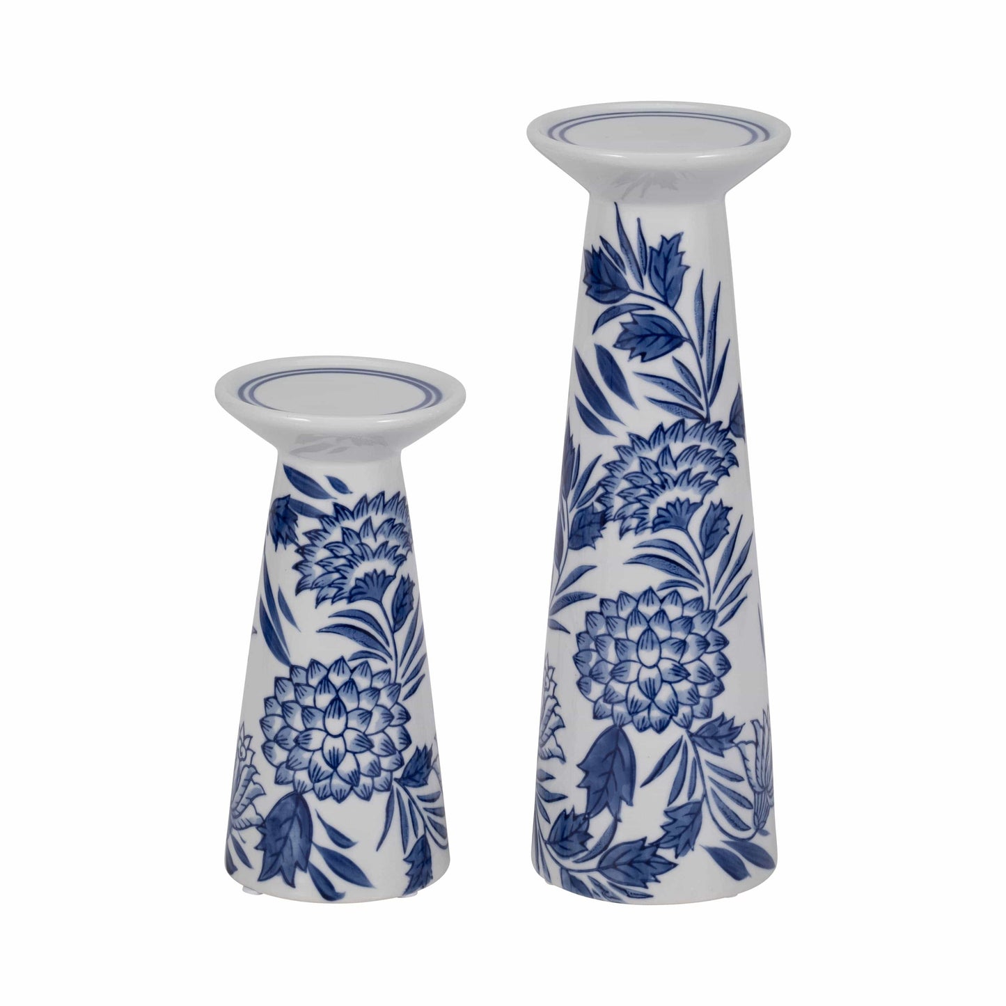 Blue/White 12 in. Porcelain Chinoiserie Candle Holder