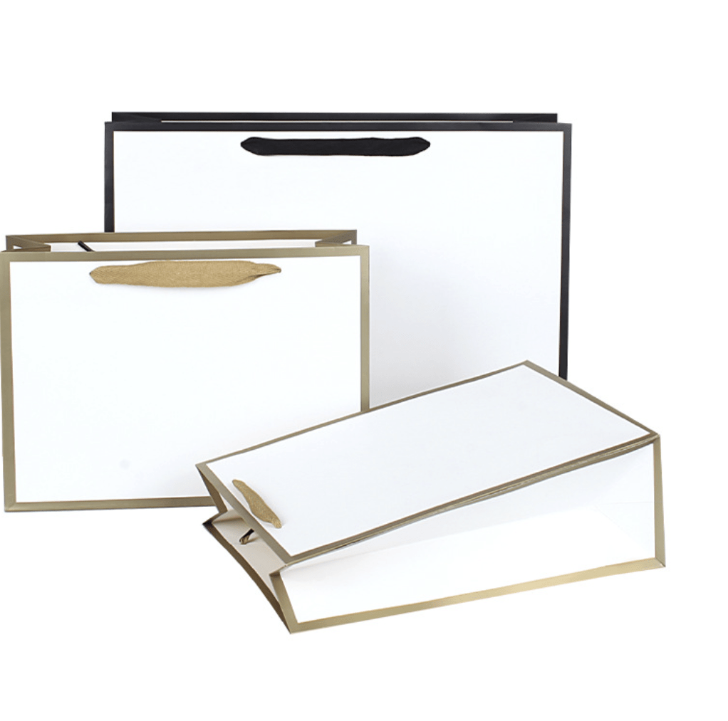 White with Gold border gift bag w/free tissue  , pack of 20