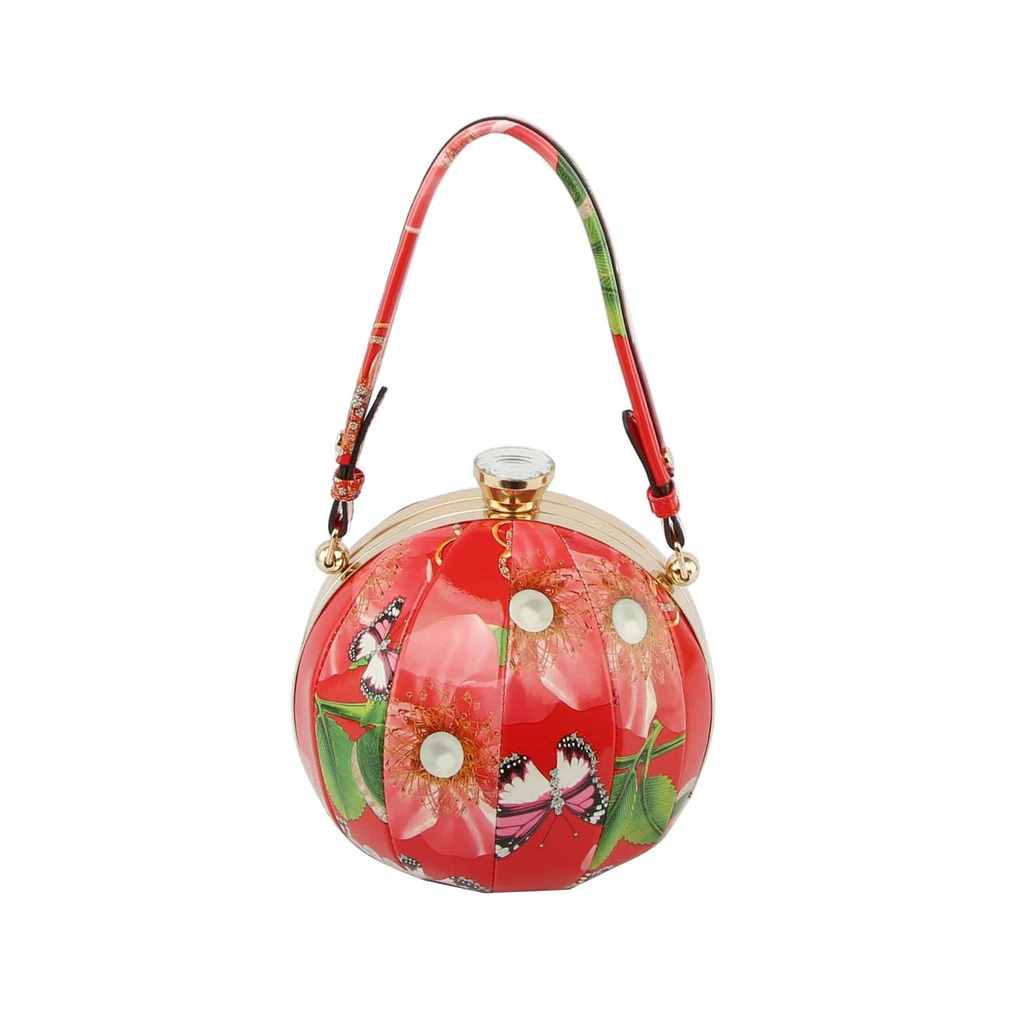 Flower Butterfly Print Patent Satchel Bag