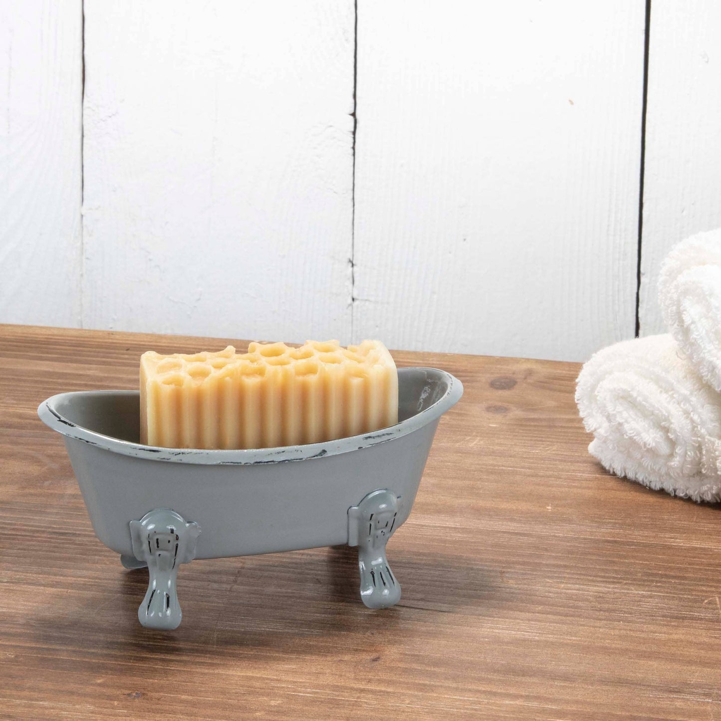 Gray Distressed Enamel Bathtub Soap Dish