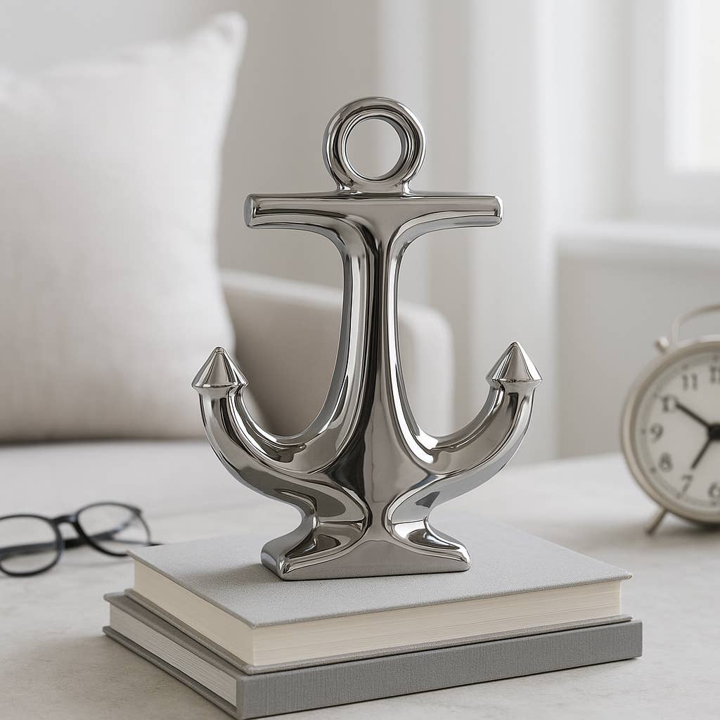 Silver 10 in. Ceramic Novelty Solid Coastal Sculpture