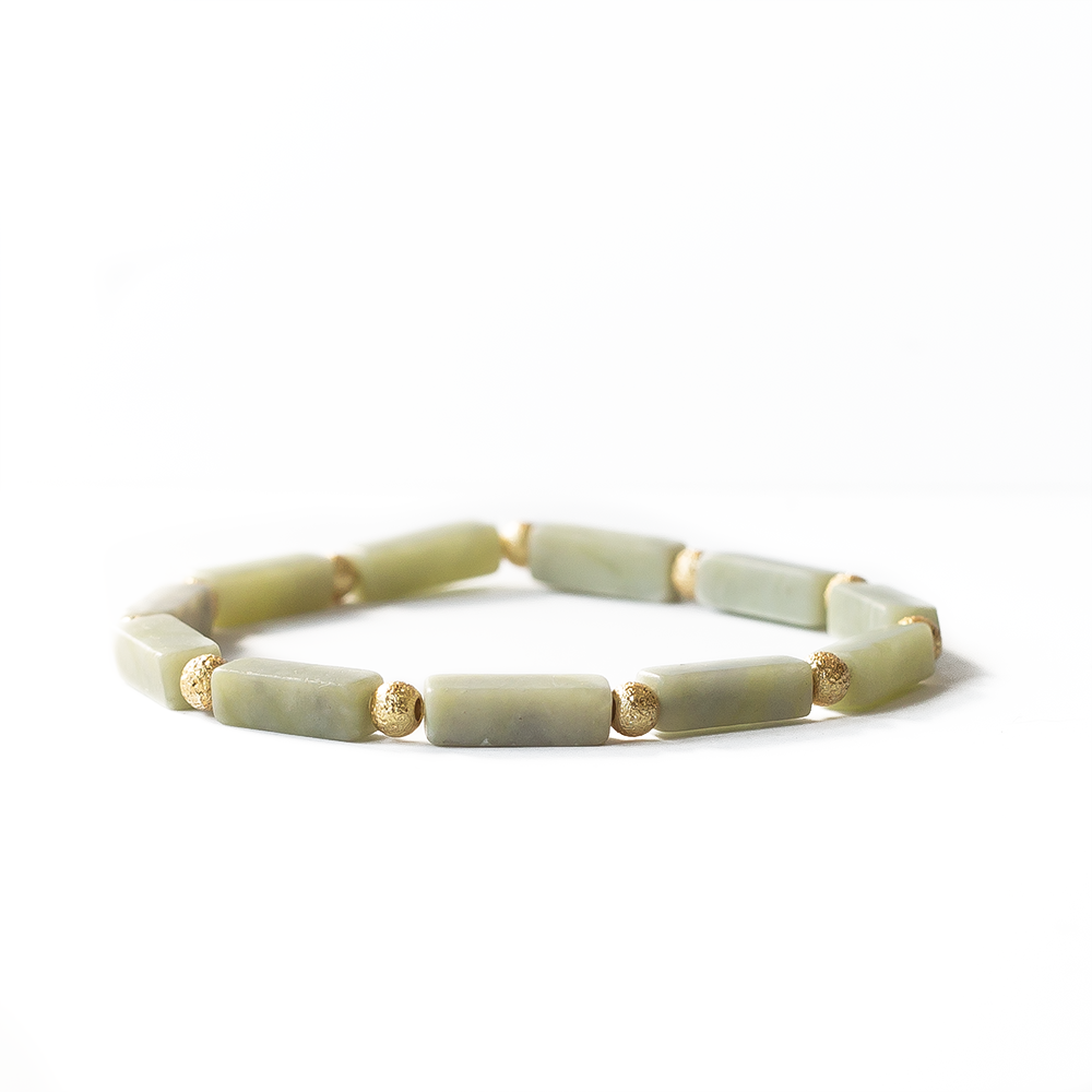 Gemstone Bracelet-Cube-Olive Jade