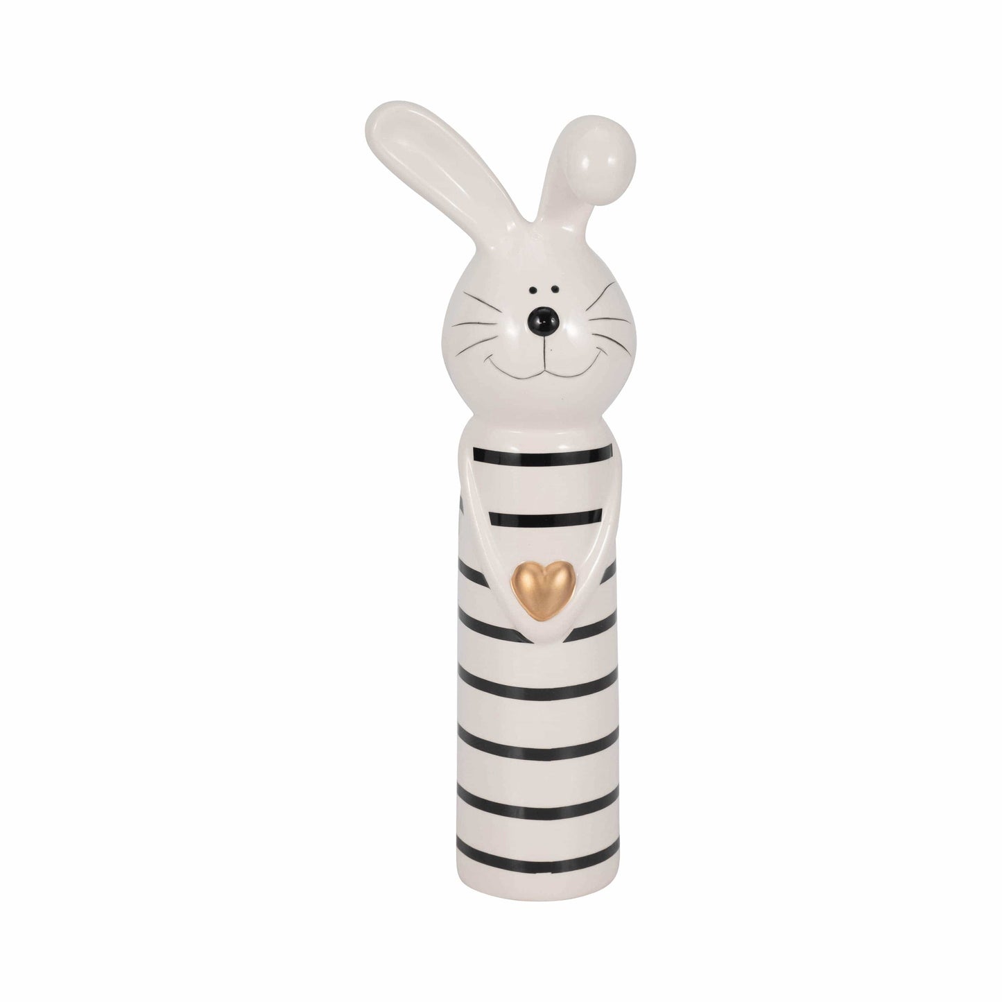 Ceramic Lines Bunny with Gold Heart Figurine - Black, 12 in.