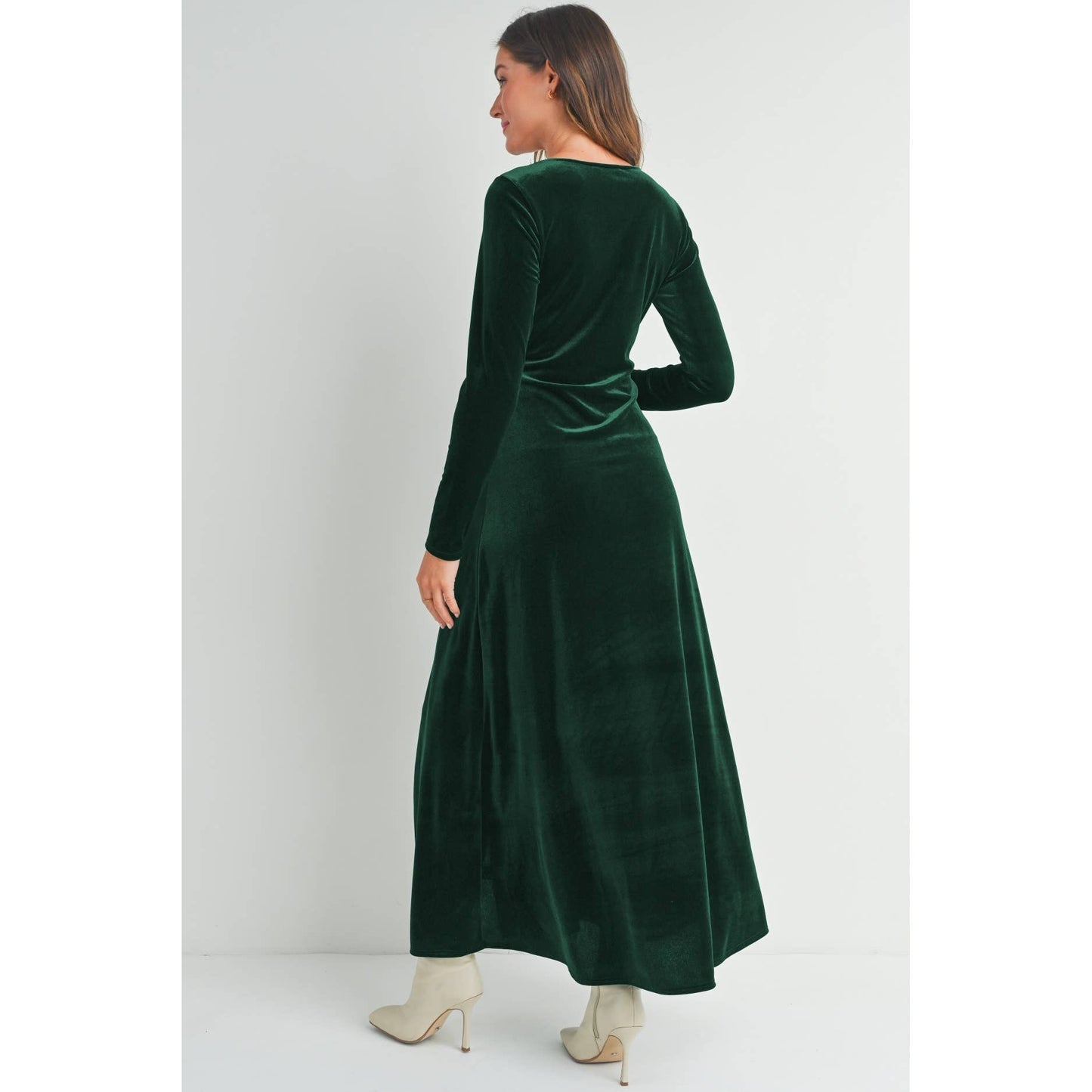 Velvet Long Sleeve Maternity Midi Dress