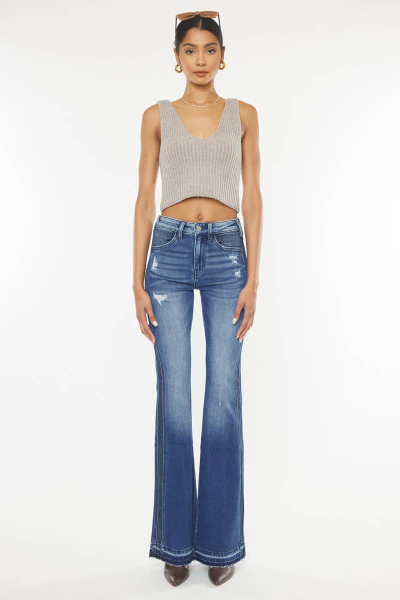 OPEN PACK SIDE PANEL HIGH RISE FLARE JEANS-KC9326D