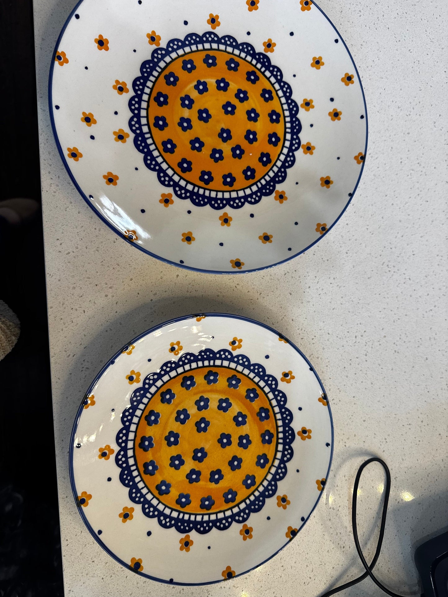 Orange & Blue Plate Set w/ Bowl