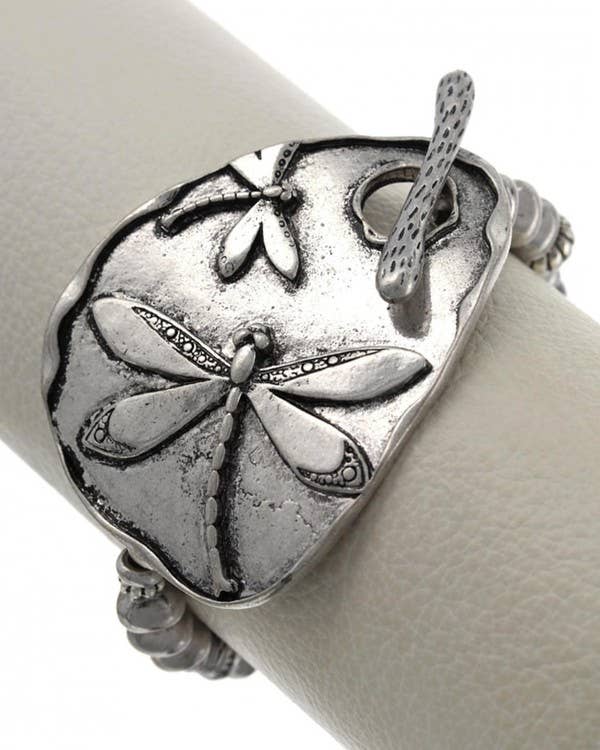 FR2149 Silver Metal Dragonfly Stretch Toggle Bracelet