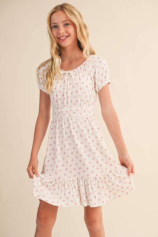 TWEEN KIDS GIRLS PUFF SLV SMOCK WAIST TIERED DRESS (7-12)