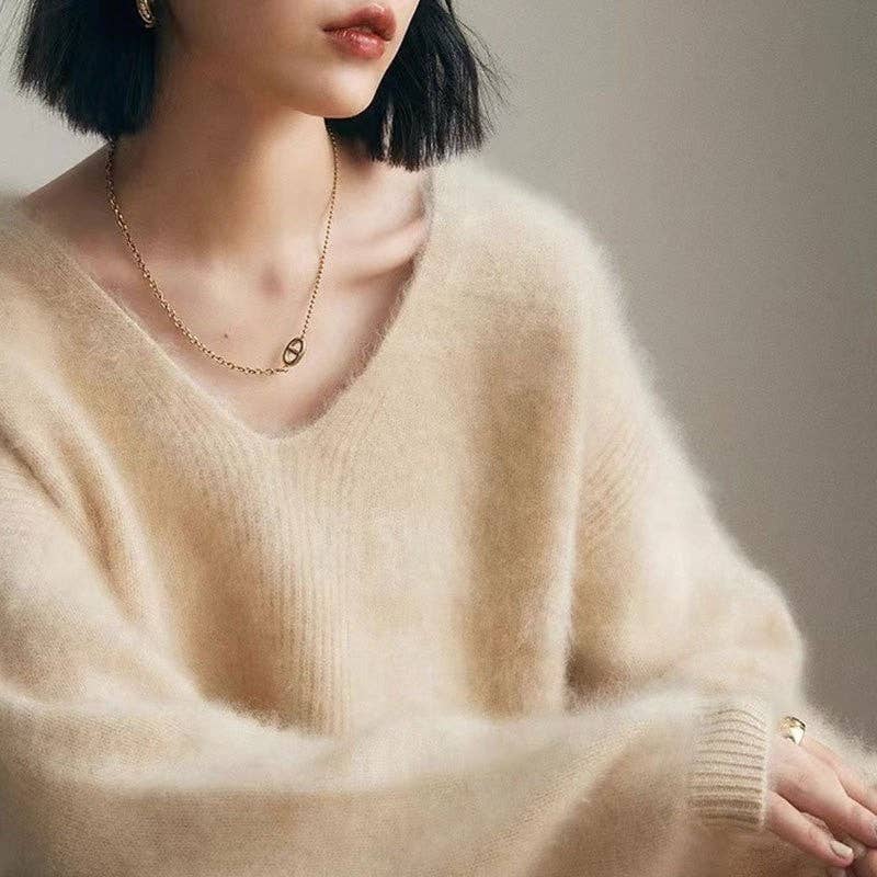 Loose V-Neck Cashmere-Like Sweater