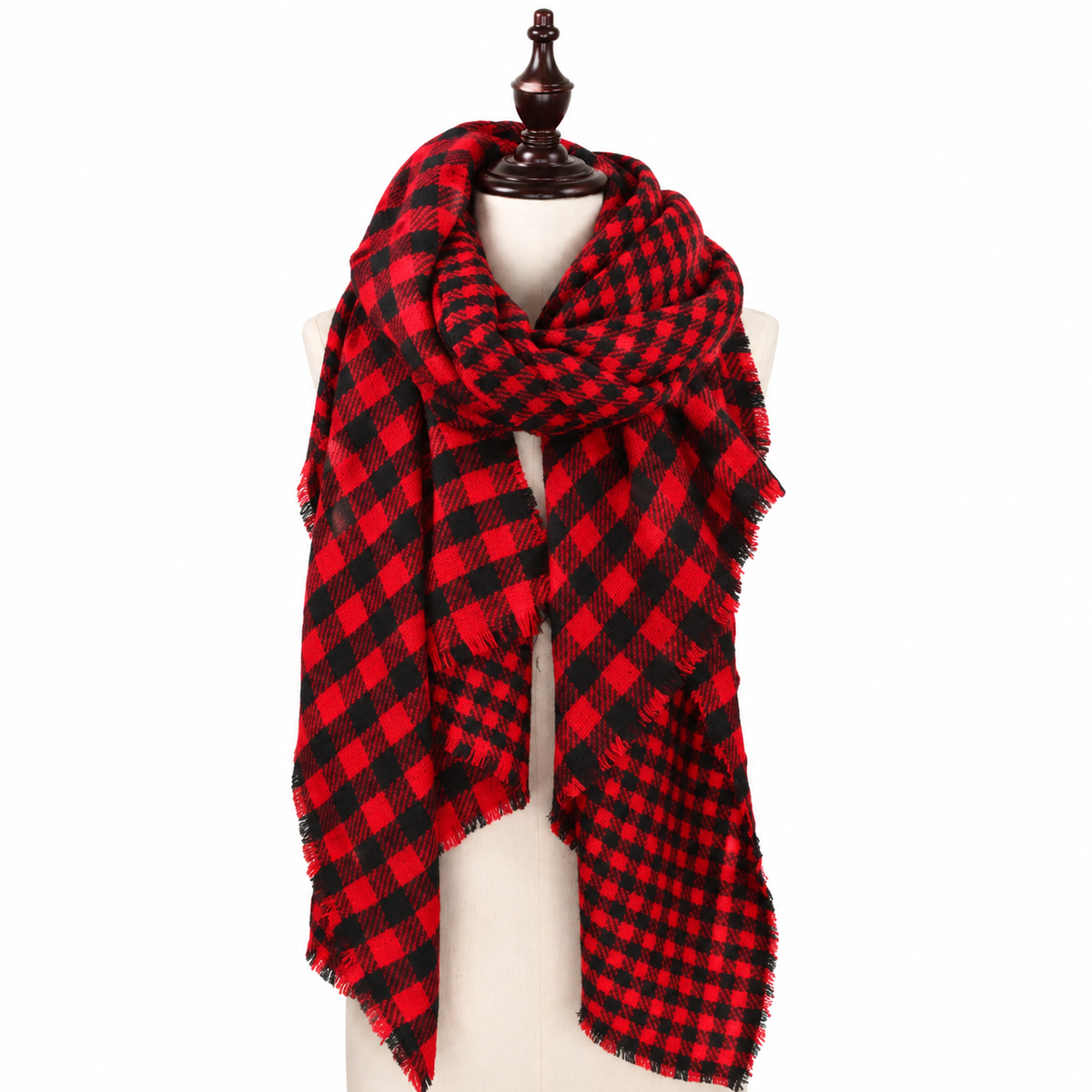 Red Double Side Buffalo Check Blanket Scarf