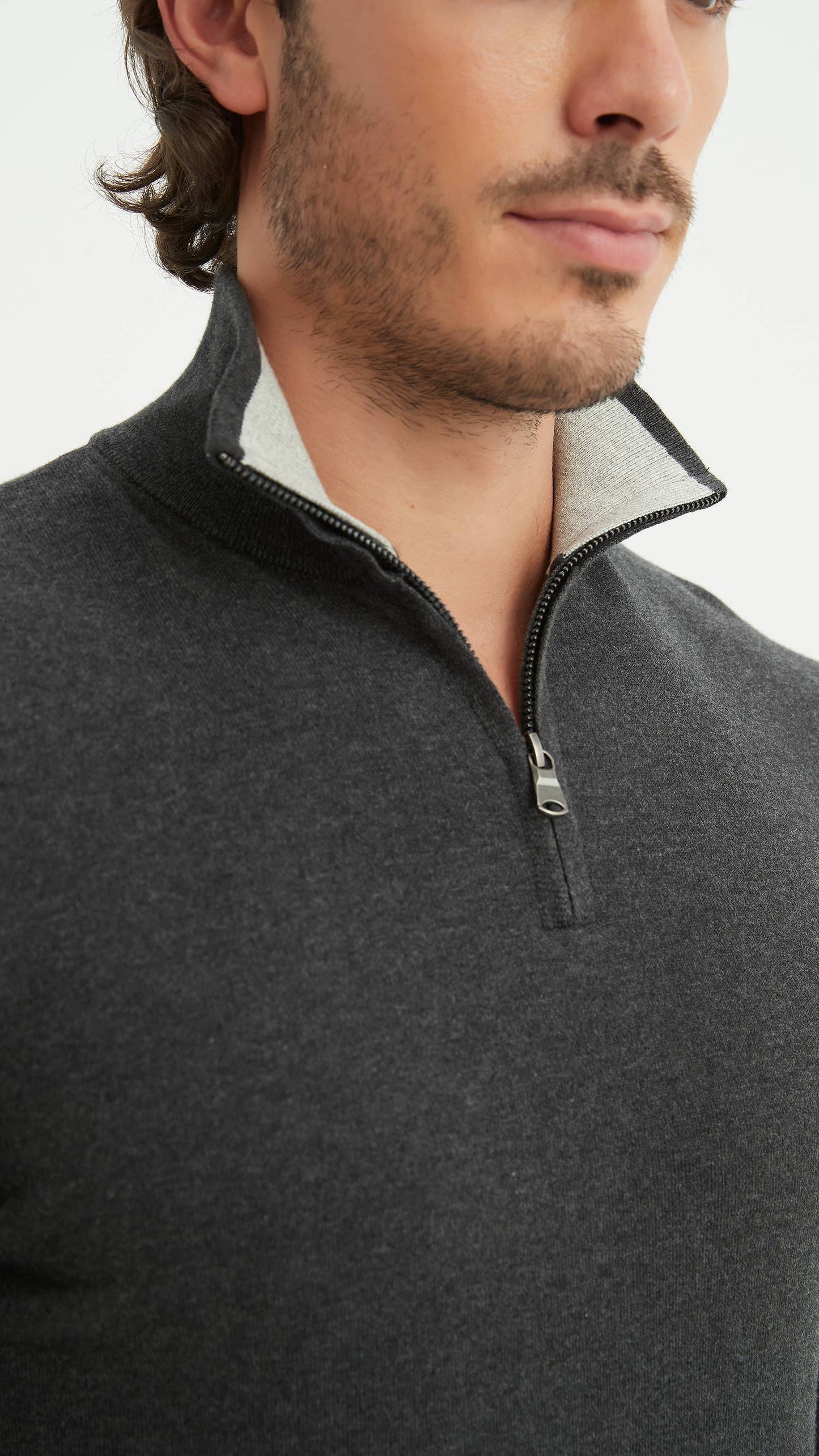 Cotton jumper trucker collar - Anthracite
