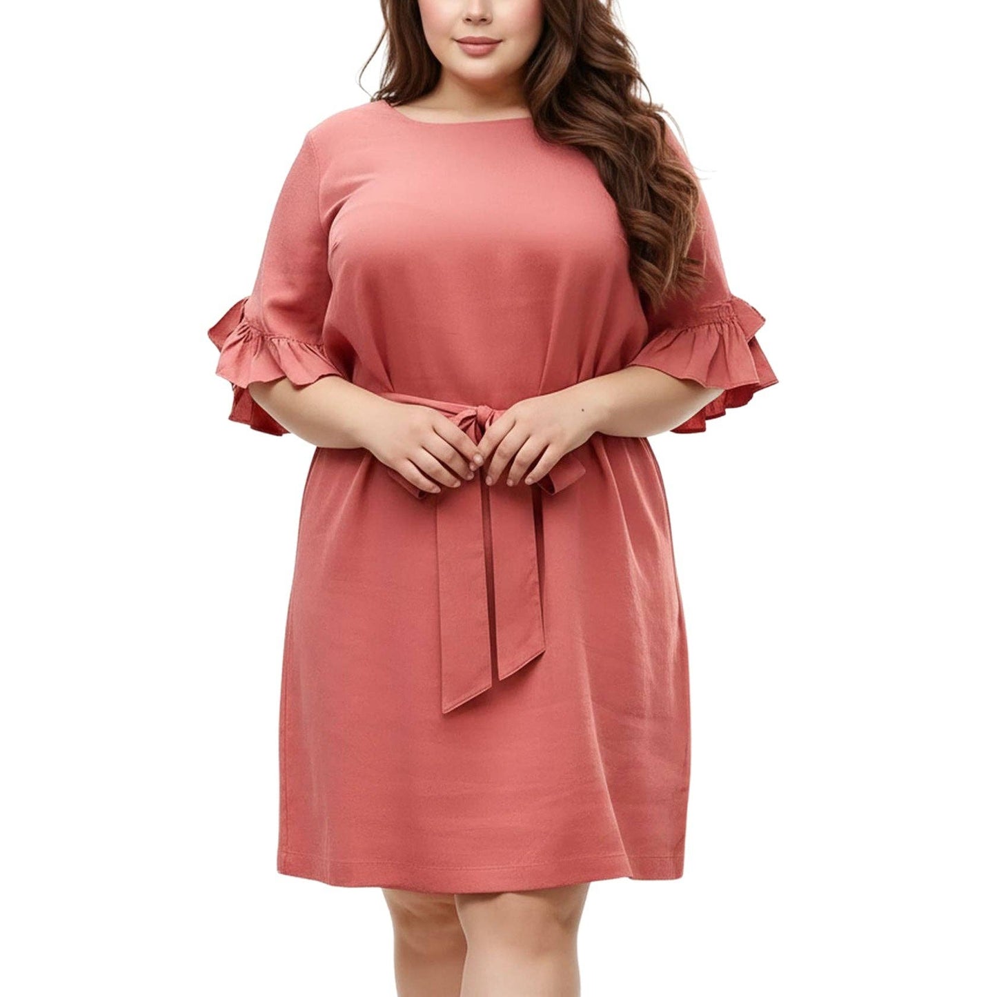 Pleione Plus Size Square Neck Ruffle Sleeve Shift Dress
