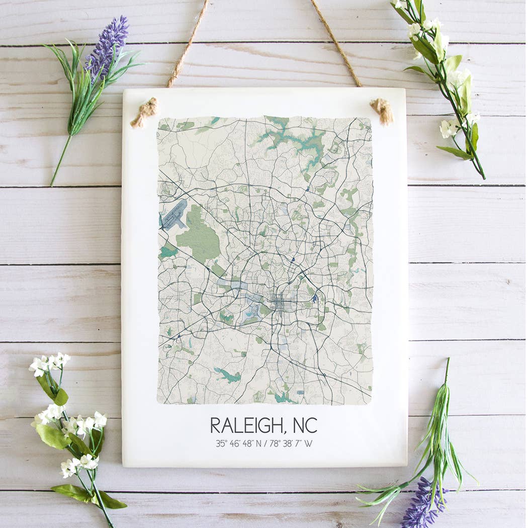 Raleigh North Carolina Map Tile Sign - Ceramic Tile Sign