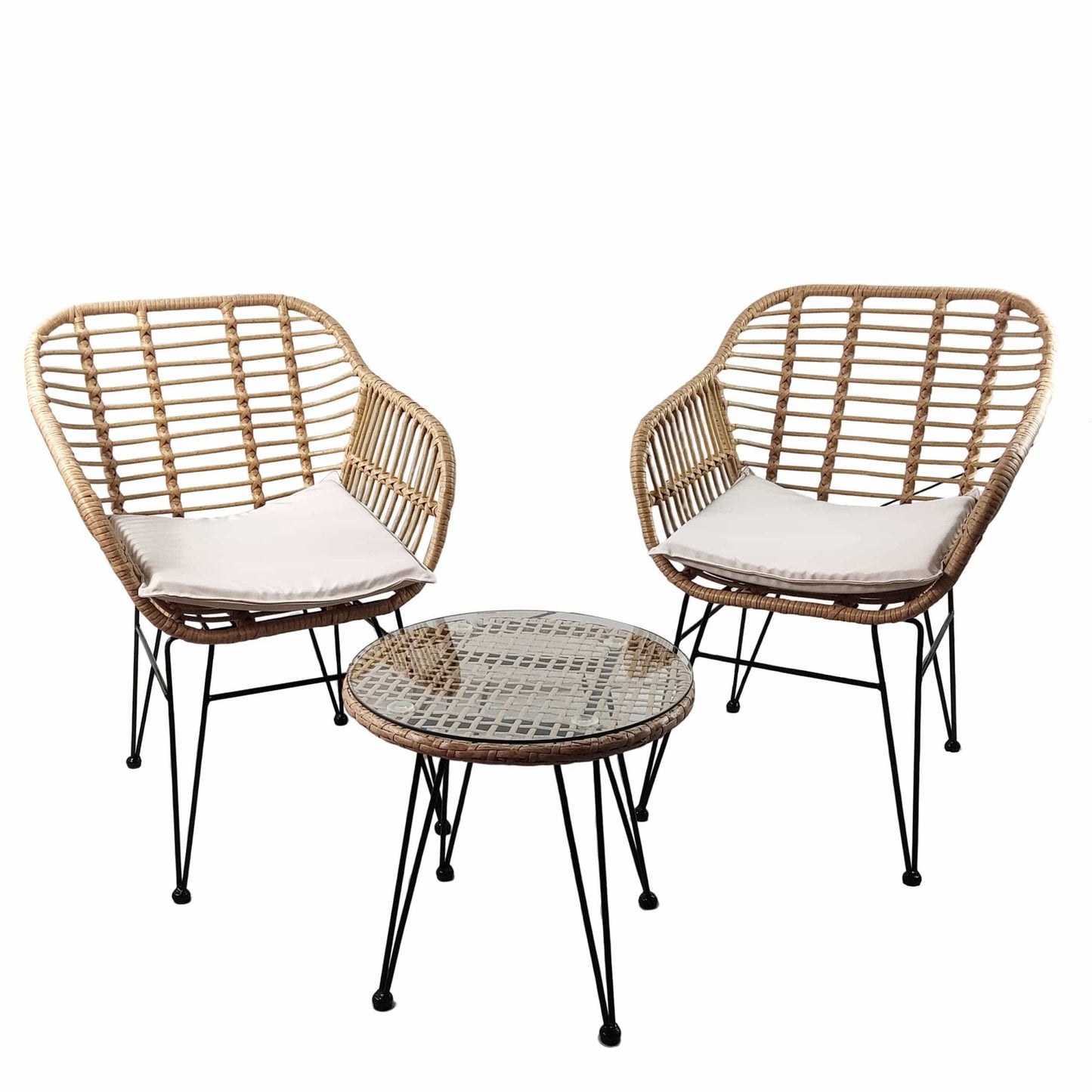 Half Back Woven/Metal Chairs w/ Table Set of 3