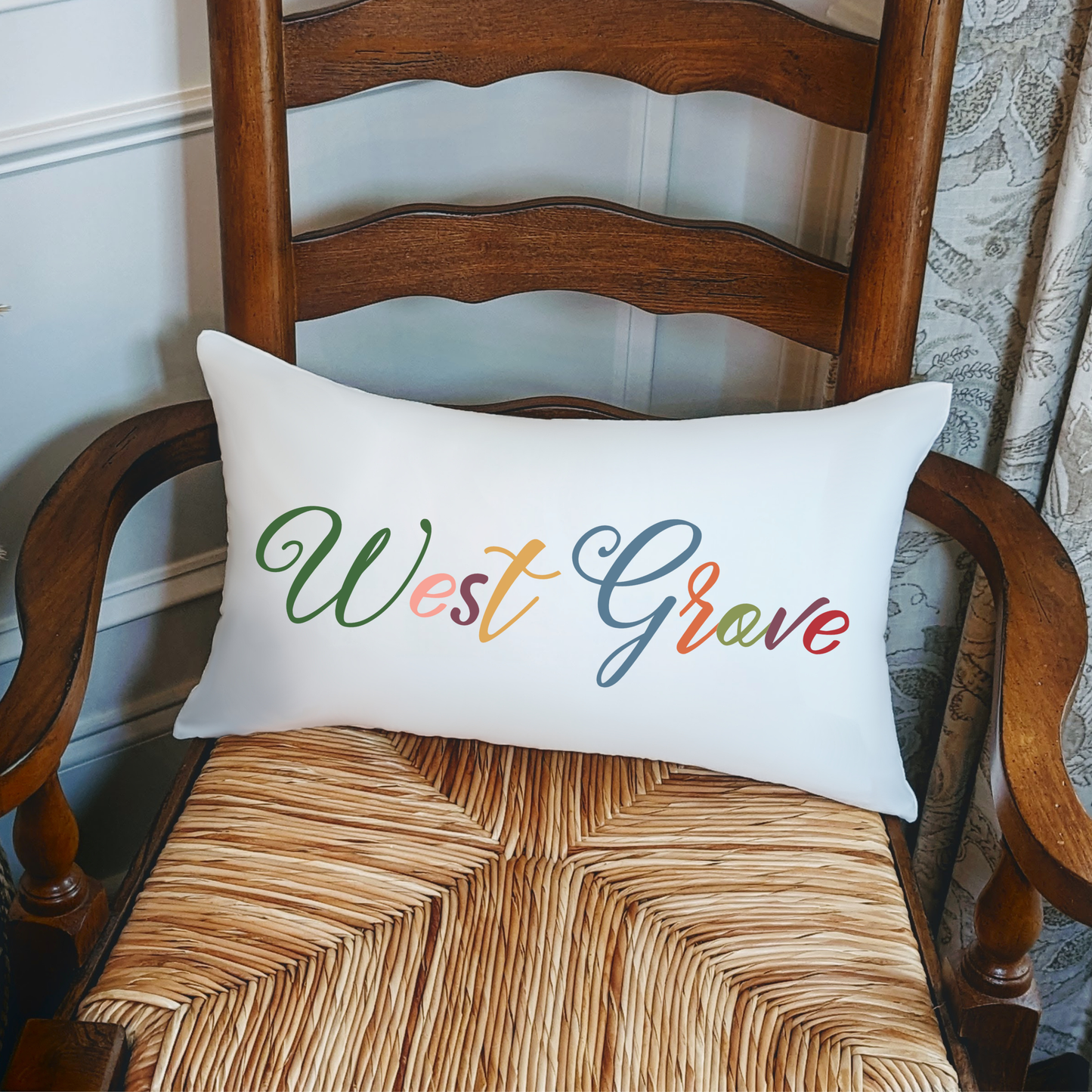 Custom Hometown Lumbar Pillow - Colorful Classic Font
