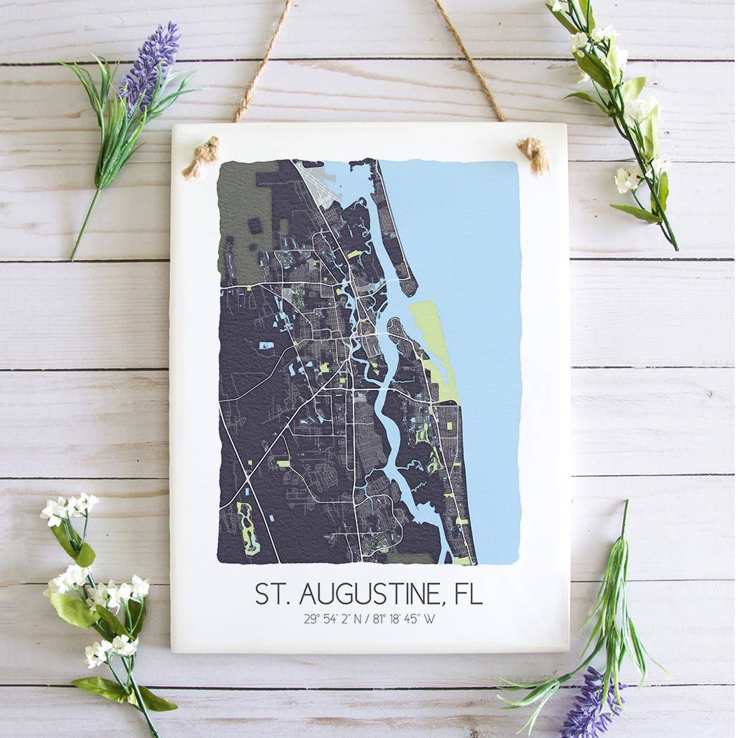 St. Augustine Florida Map Art Tile - Ceramic Tile Wall Sign