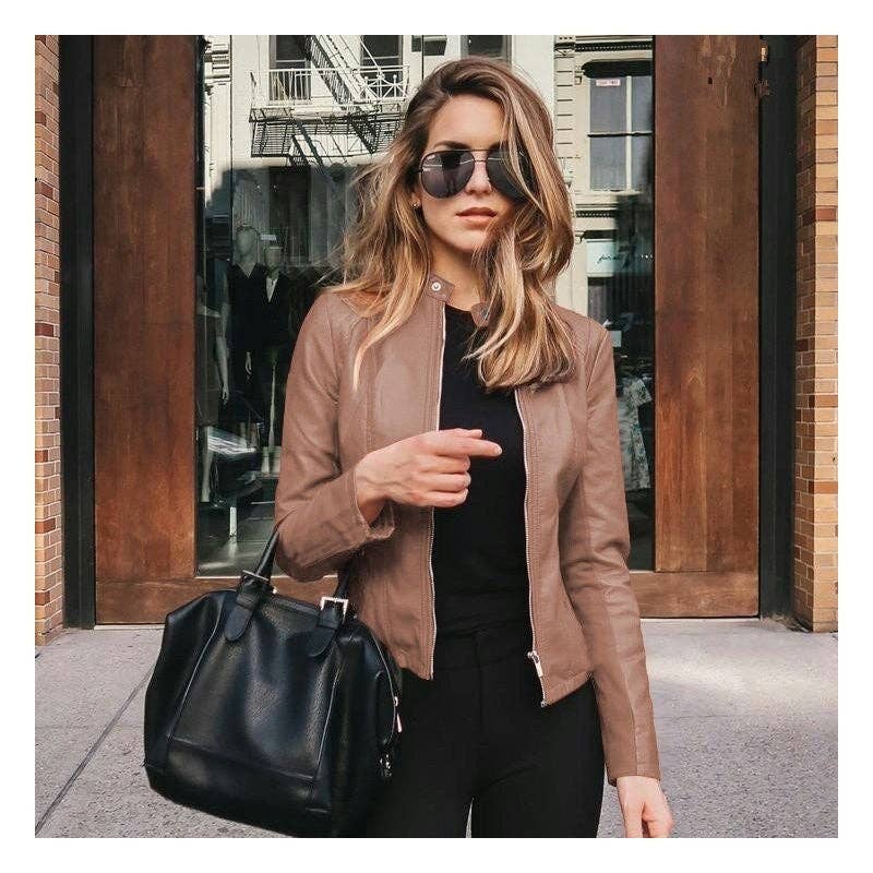 Fashionable Solid Color PU Leather Suit Jacket