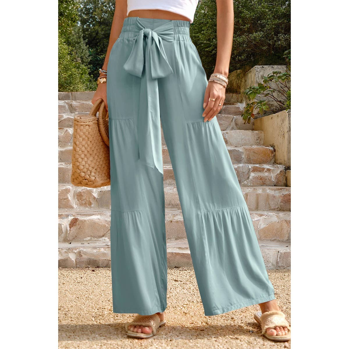 High Waist Knot Elastic Solid Pant