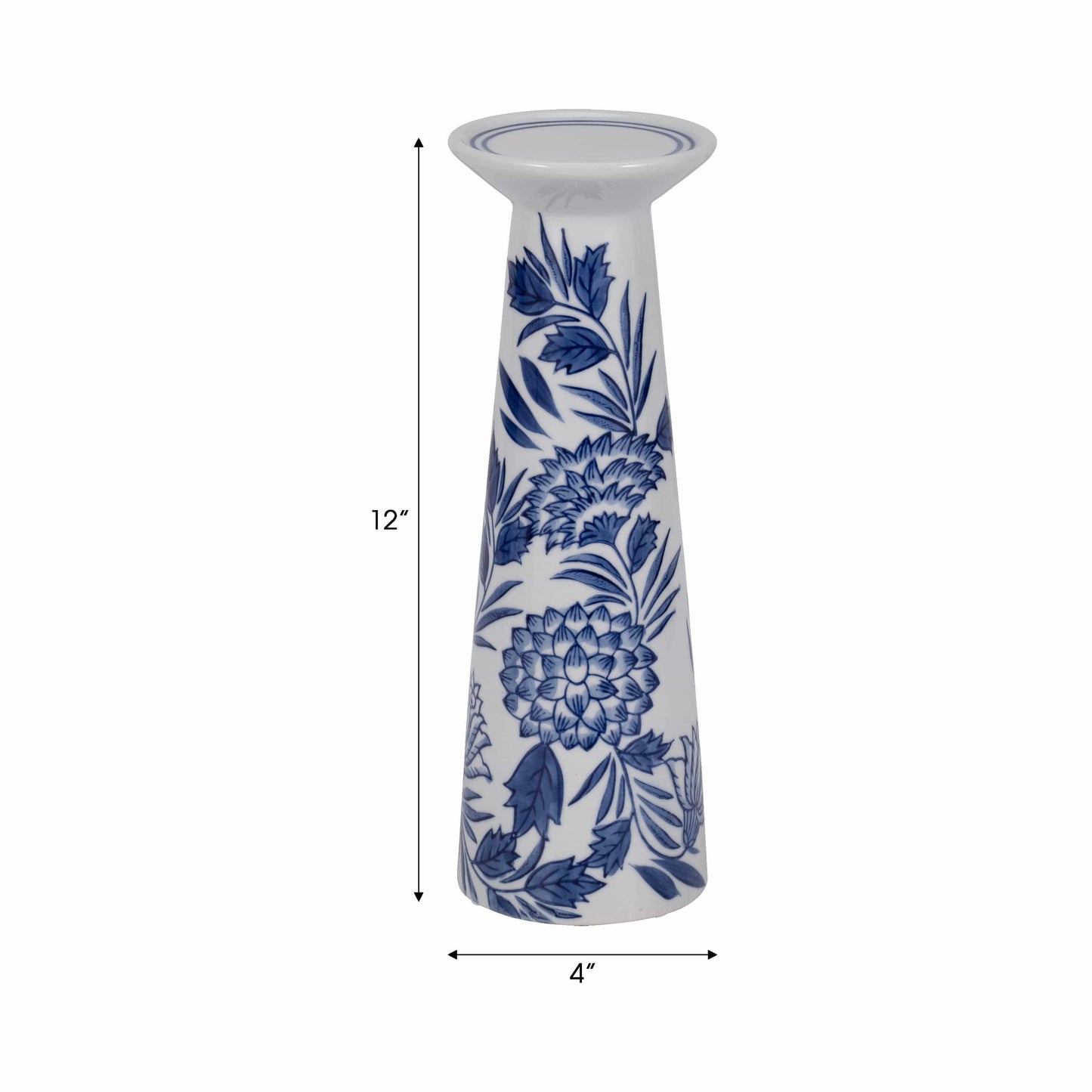 Blue/White 12 in. Porcelain Chinoiserie Candle Holder