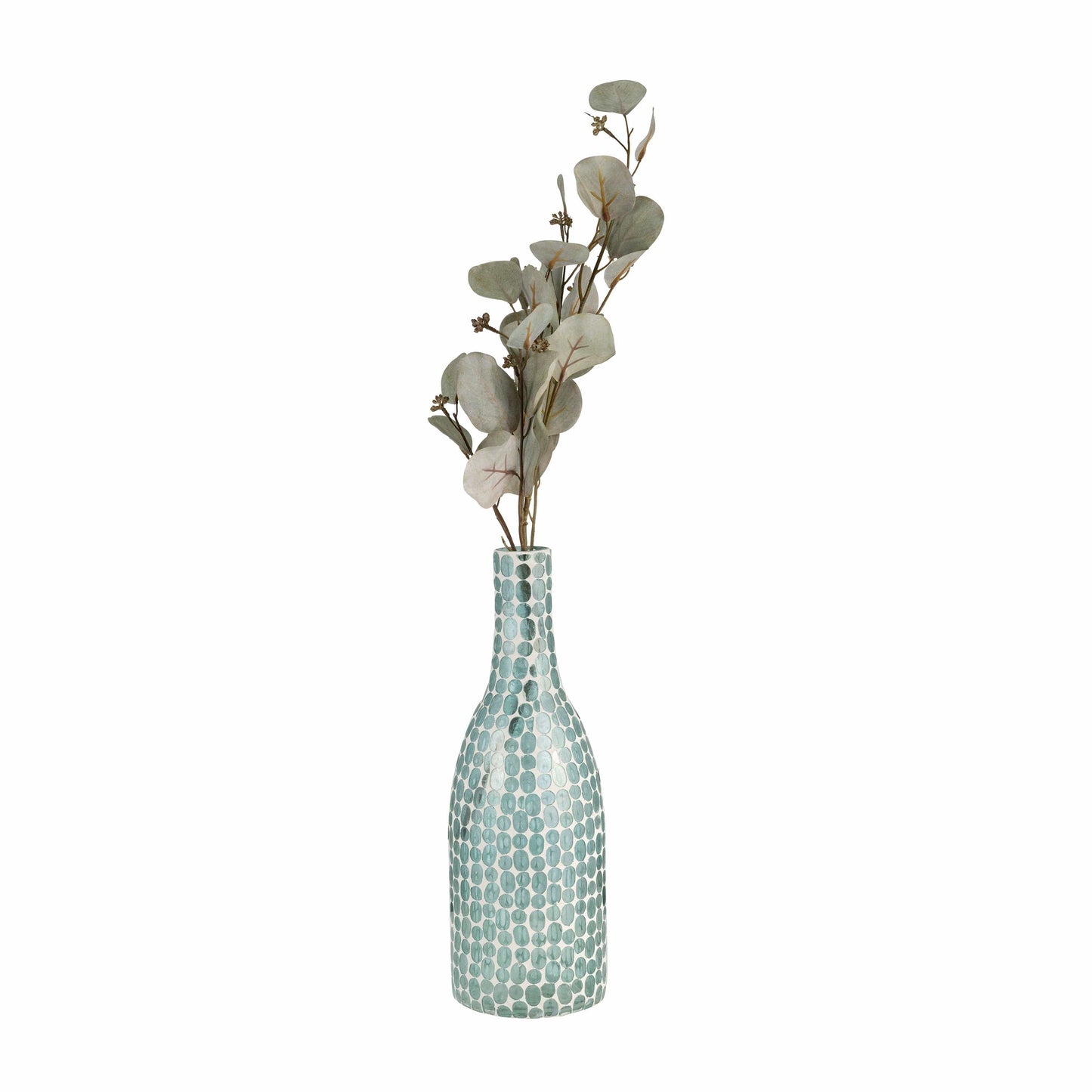 Glass Mosaic Pattern Narrow Neck Vase - Blue, 15 in.