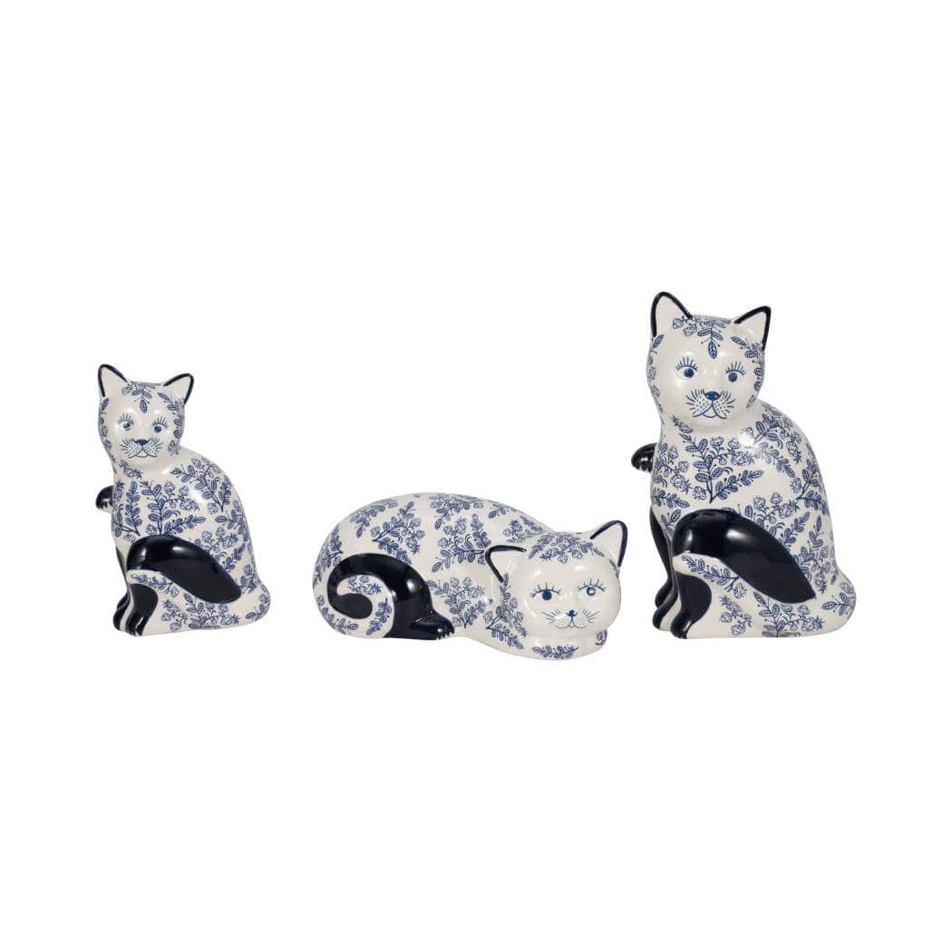 Ceramic Chinoiserie Sleeping Cat Figurine - White, 4 in.