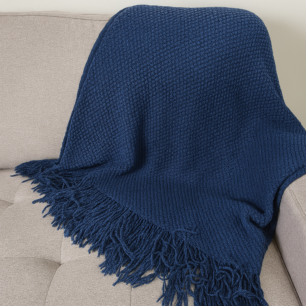 Knit Textured 50"x60" Throw Blanket with Fringe