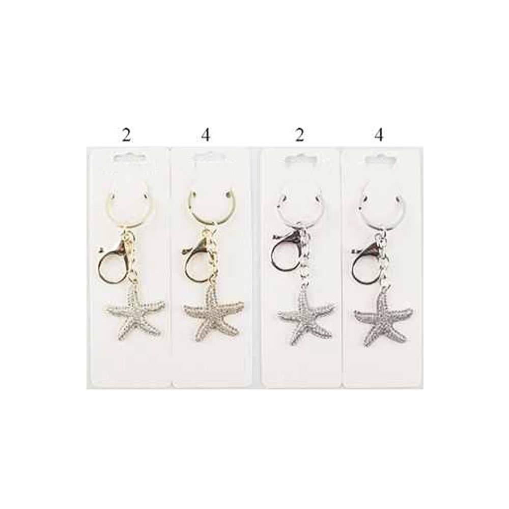 12PCS - Rhinestone Pave Starfish Bag Charm Keychains