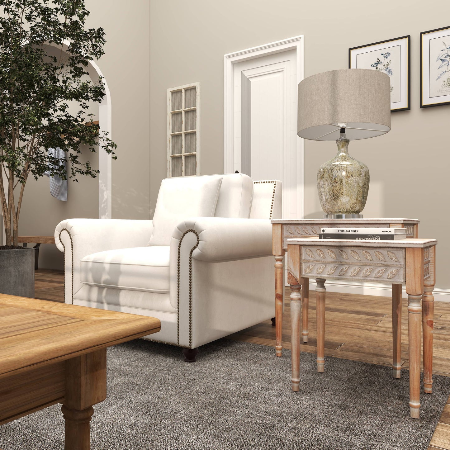 Farmhouse Brown Wooden Accent Table Large