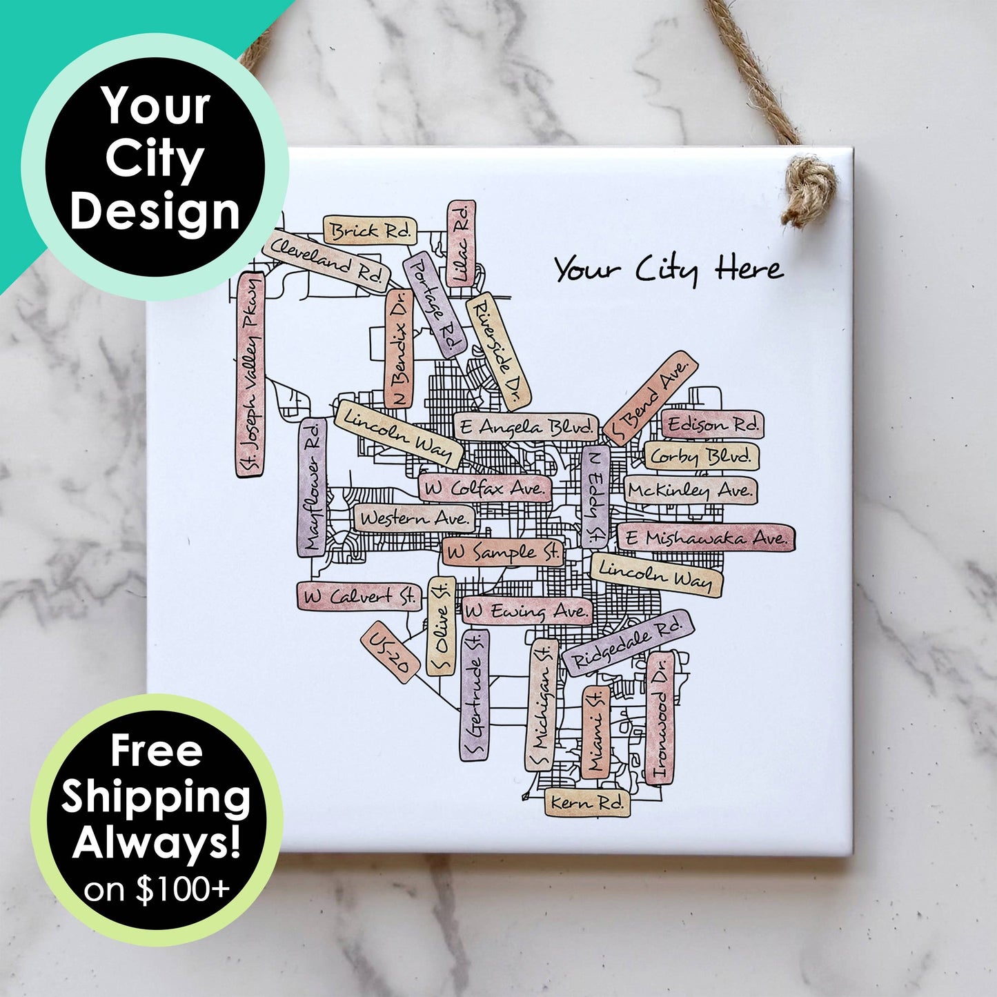 Custom City Street Map Sign - Mini Square - Custom Order
