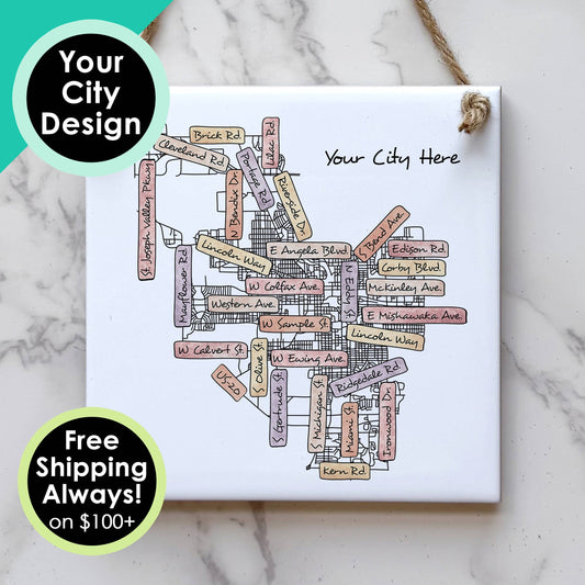 Custom City Street Map Sign - Mini Square - Custom Order