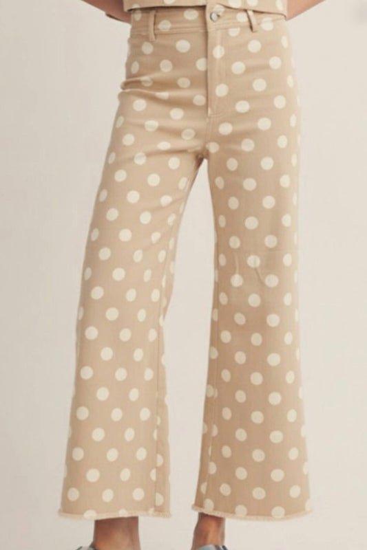 Polka Dot Frayed Edge Wide Leg High Waist Jeans