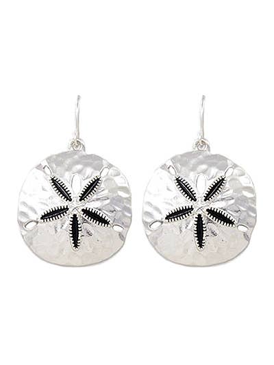 FR3001 Antique Silver Sand Dollar Hammered Metal Earrings