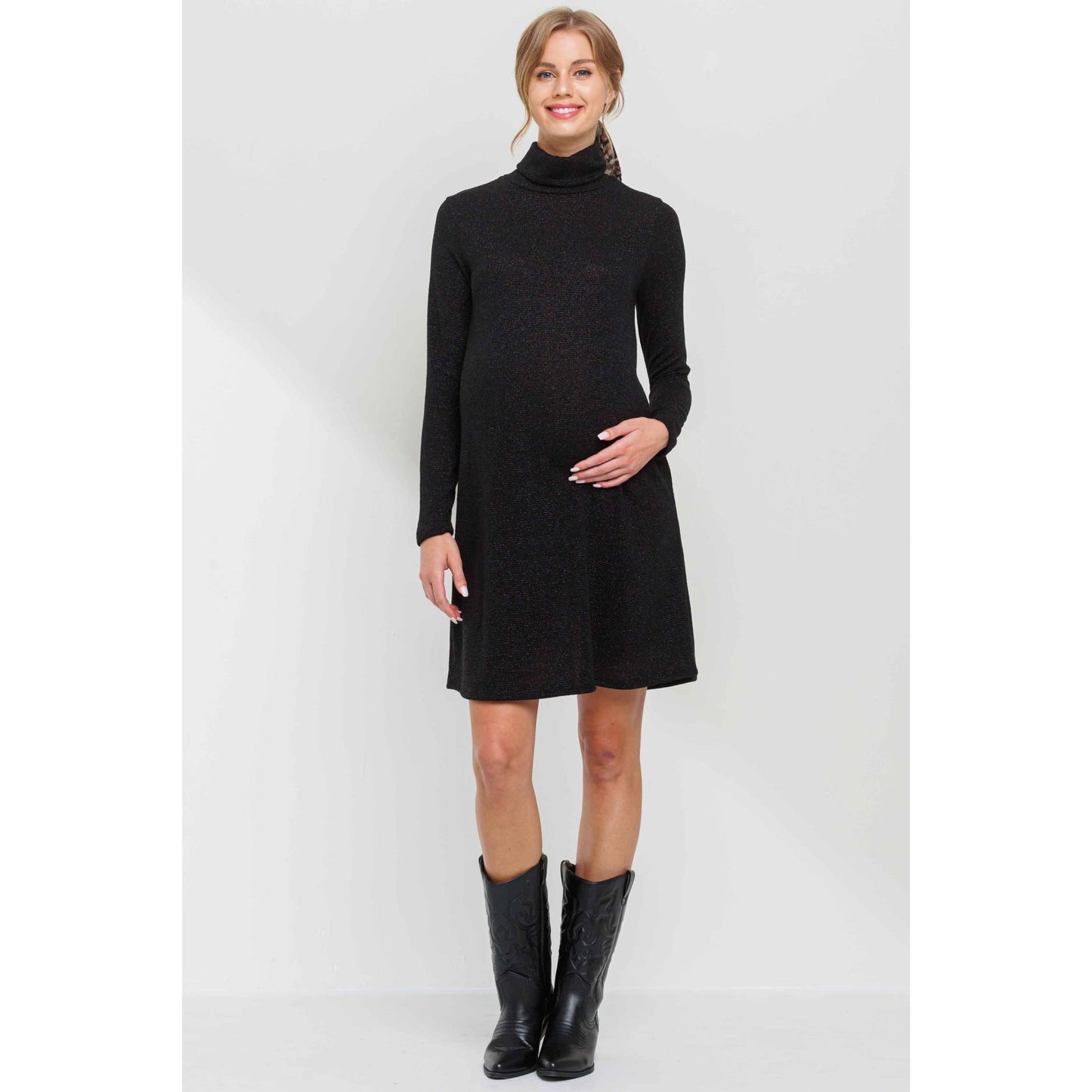 Turtle Neck Shimmer Knit Maternity Dress