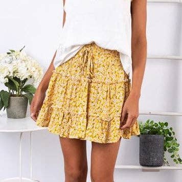 High Waist Ruffles Floral Skirt