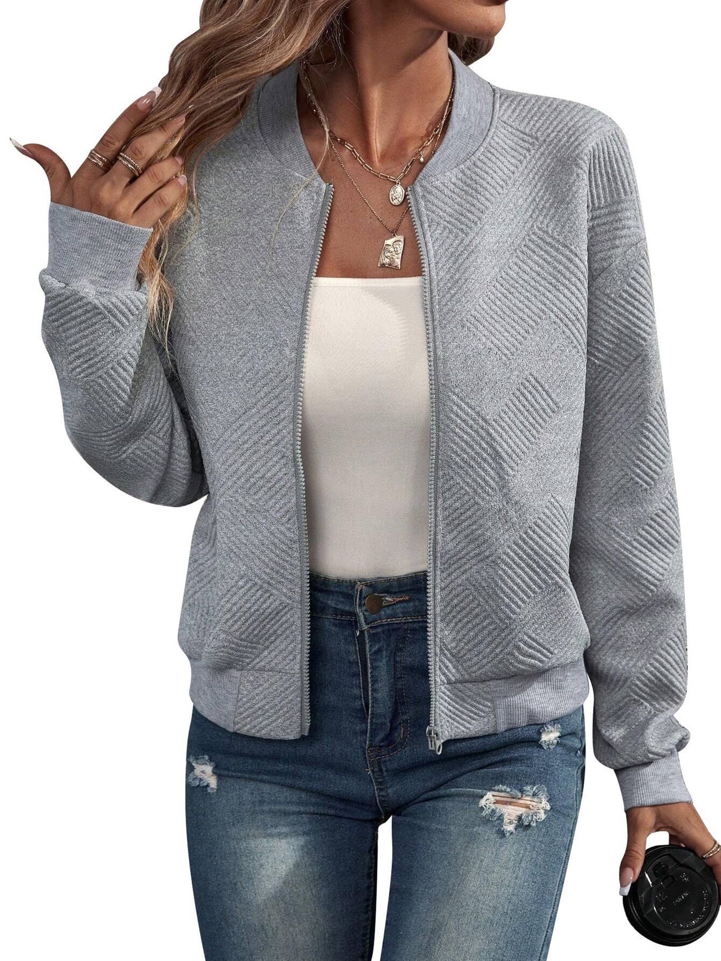 Solid Color Zipper Jacket