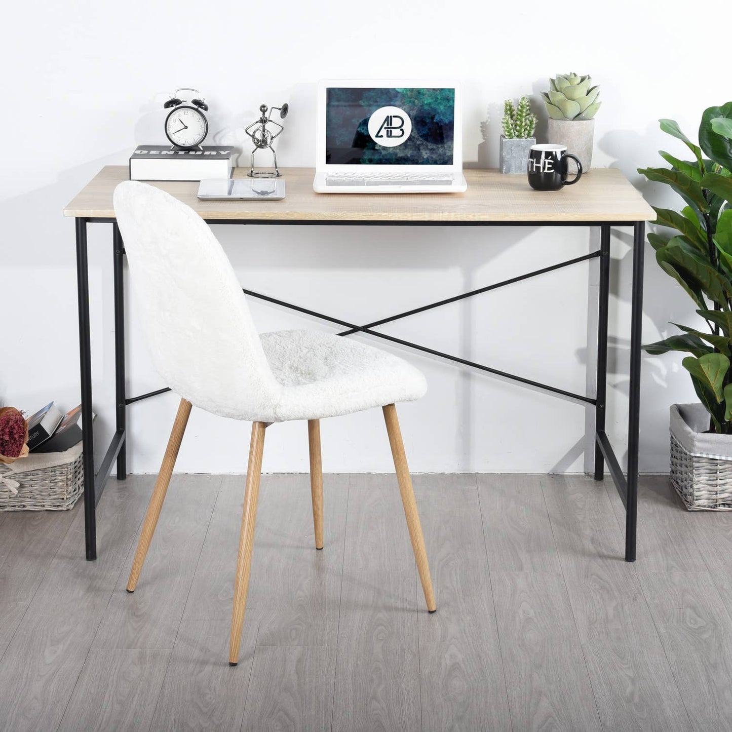 Modern Industrial Writing Desk with Sturdy Metal Frame