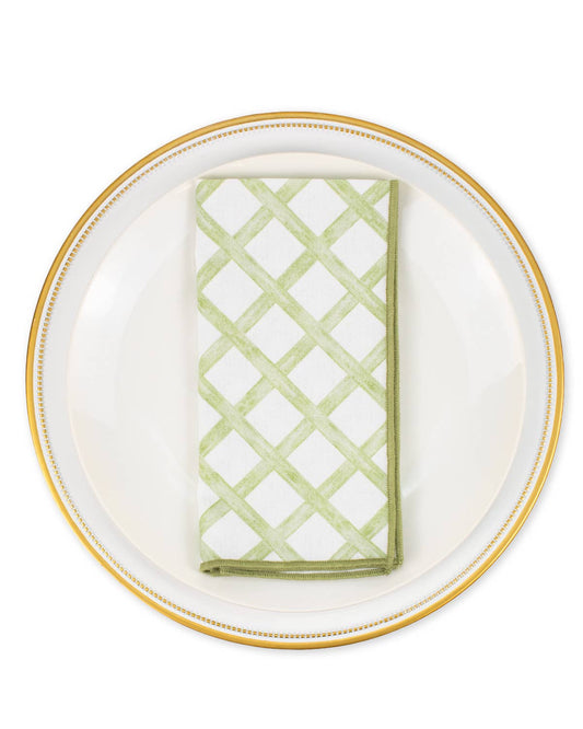 Watercolor Trellis Napkin   White/Green   18x18