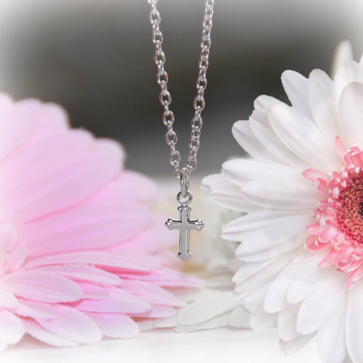 Classic Baby Cross Rhodium Necklace
