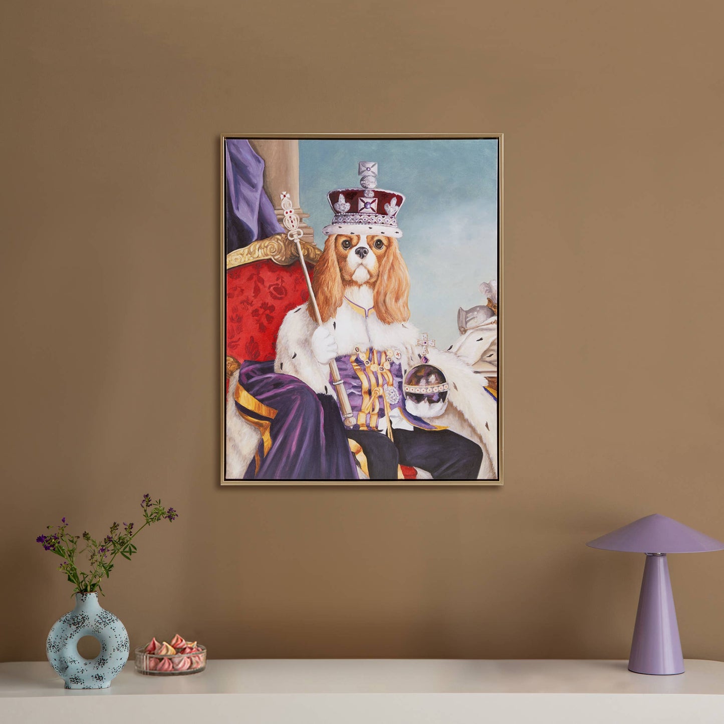 Royal Pet Portrait Framed Canvas Wall Art, King Spaniel Dog