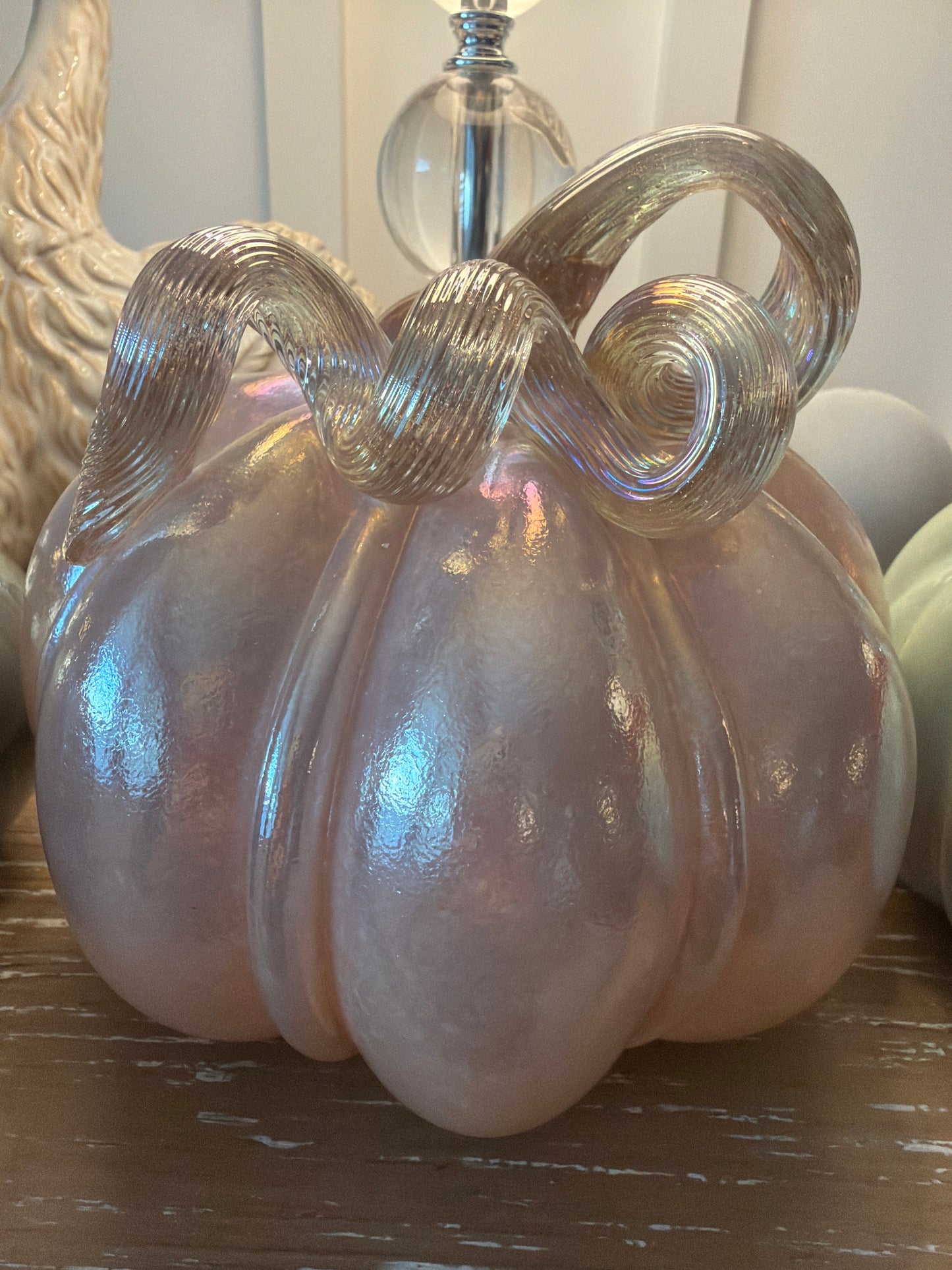 Pink Iridescent Glass Pumpkin