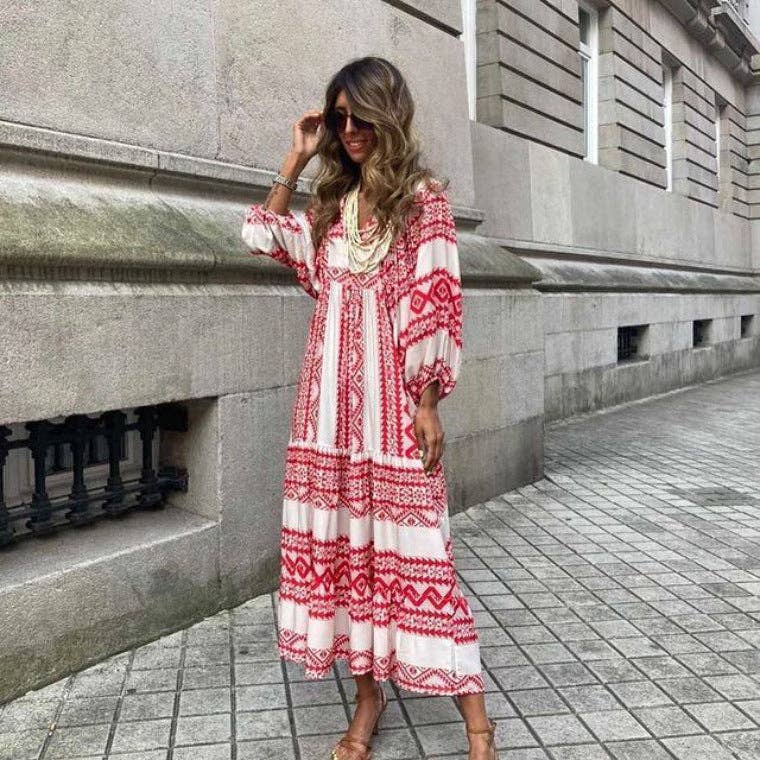Geometric Abstract Collage Puff Sleeve Dress