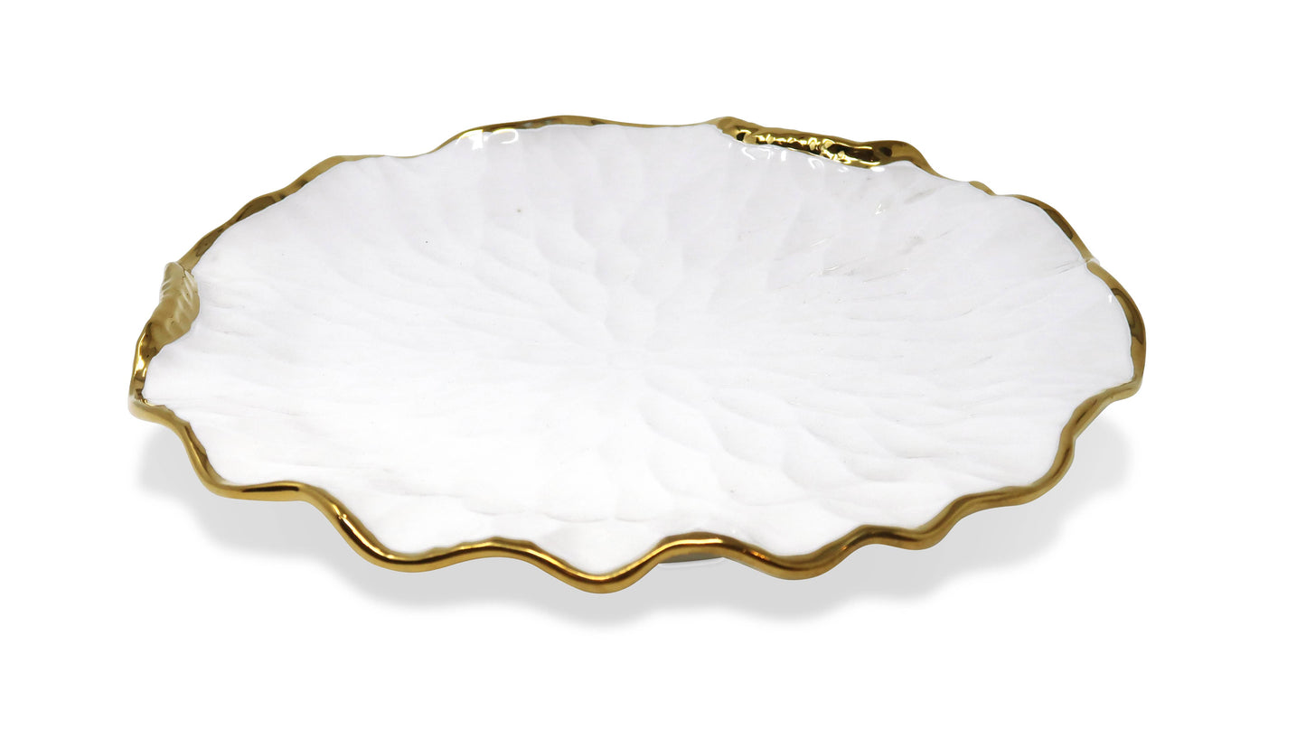 S/4 Dinner Plates New Bone China with Gold Scalloped Edge