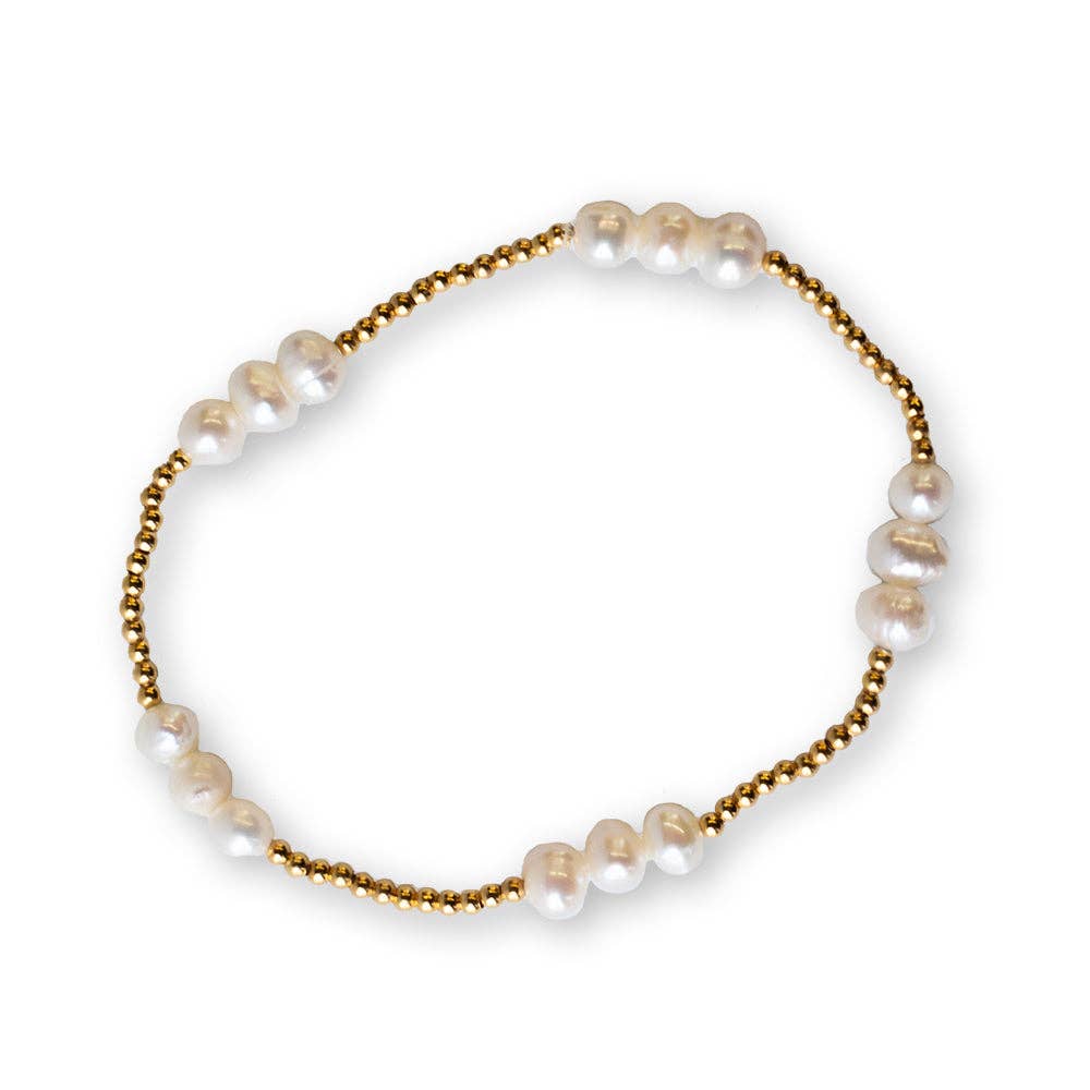 Tarnish Resistant Gold Plated Trio Pearl Stretch Bracelet