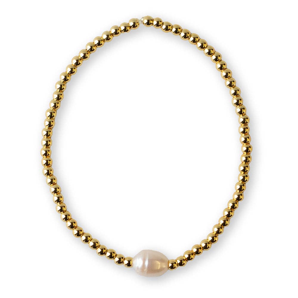 Uno Pearl & Gold Beaded Tarnish Resistant Stretch Bracelet