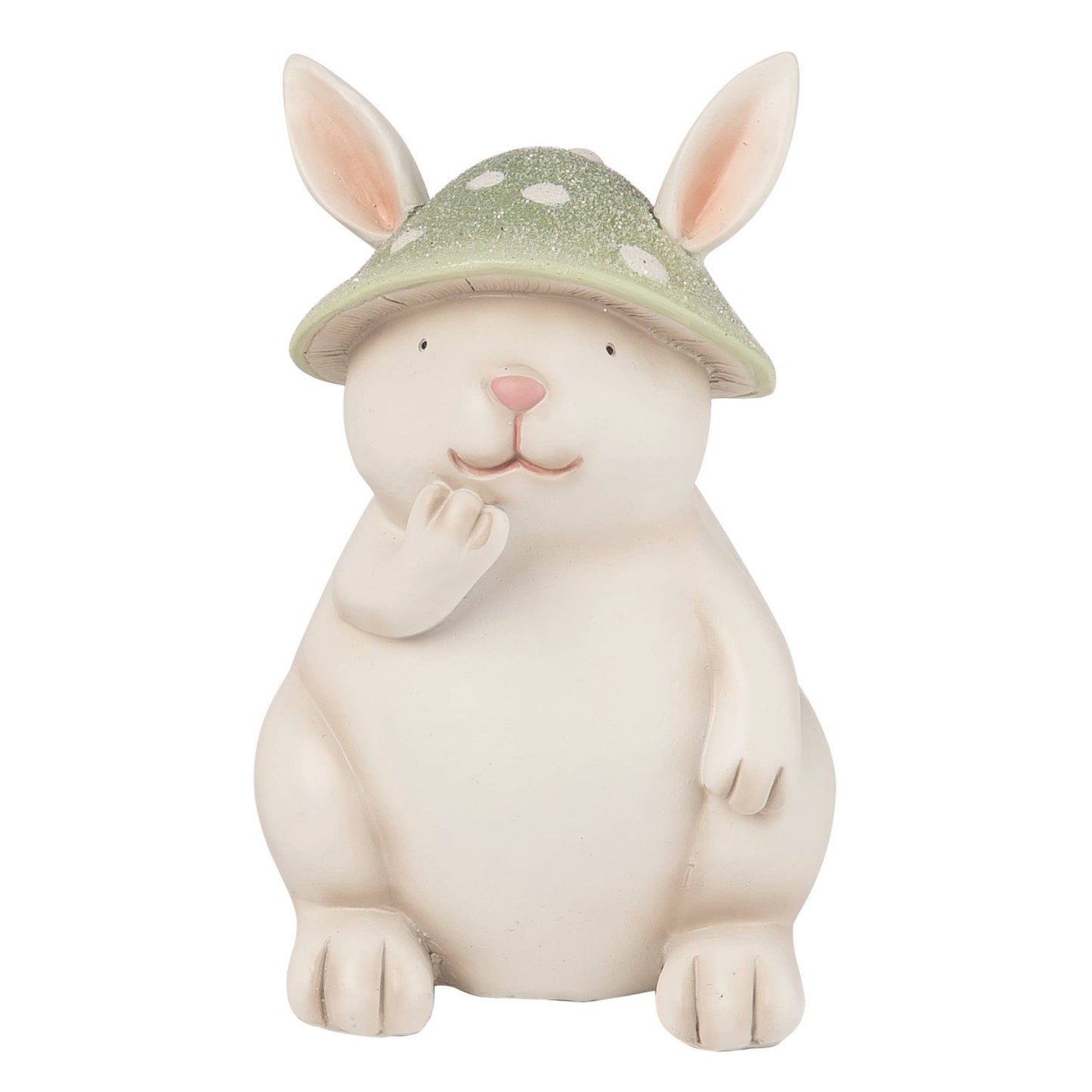 CLOSEOUT 5.75" White Spring Mushroom Hat Bunny Figurine