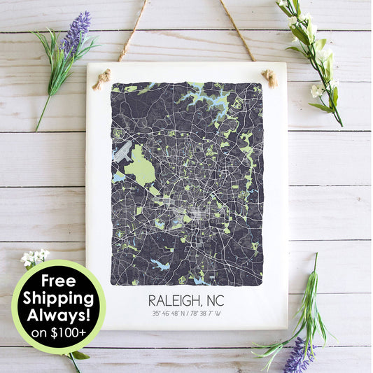 Raleigh North Carolina Map Tile Sign - Ceramic Tile Sign