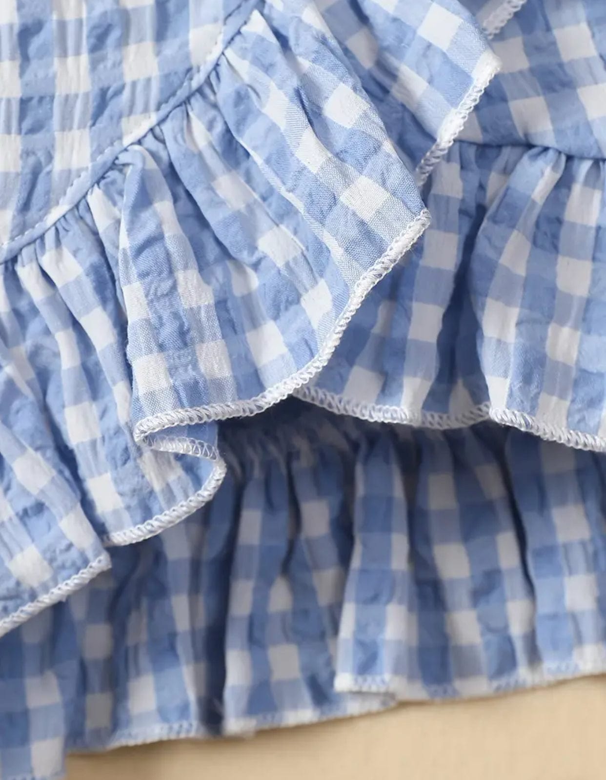 Ruffled Plaid Print Top and Lace Hem Skirt