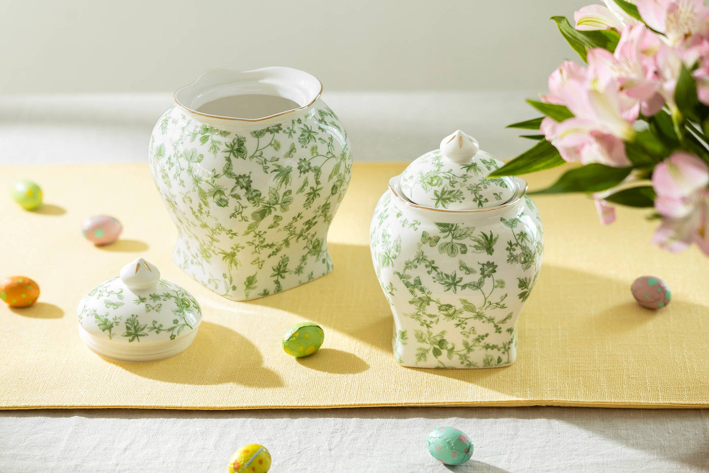 Porcelain 7.5" Large Size Green Canister