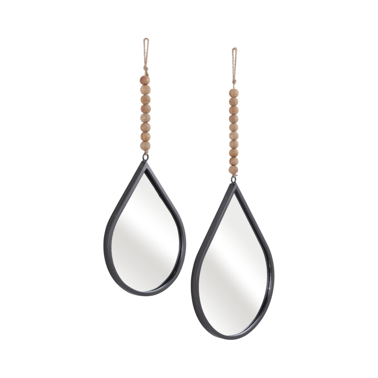 Wall Mirror Set of 2 - Silver Metal Wood Teardrop, 11/14 in.