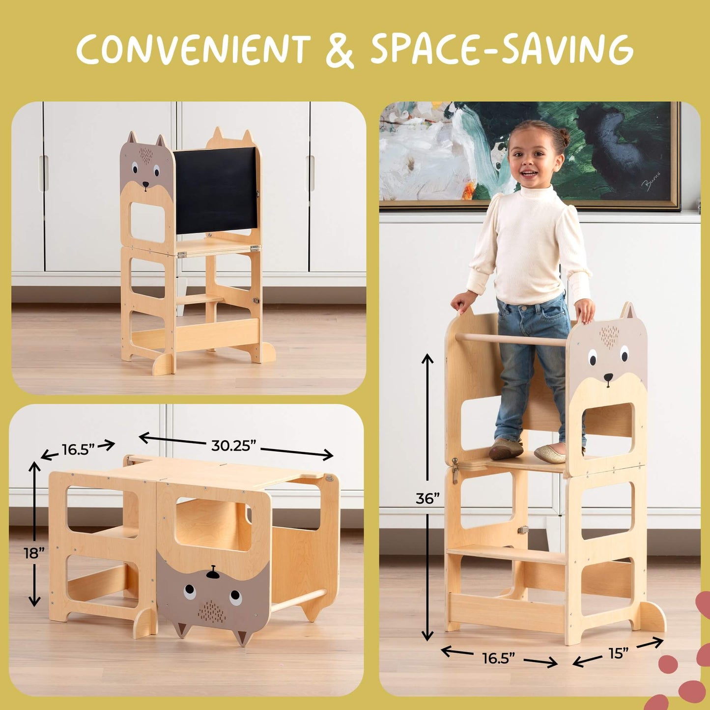 Convertible Montessori Toddler Tower 4-in-1 Step Stool, Desk